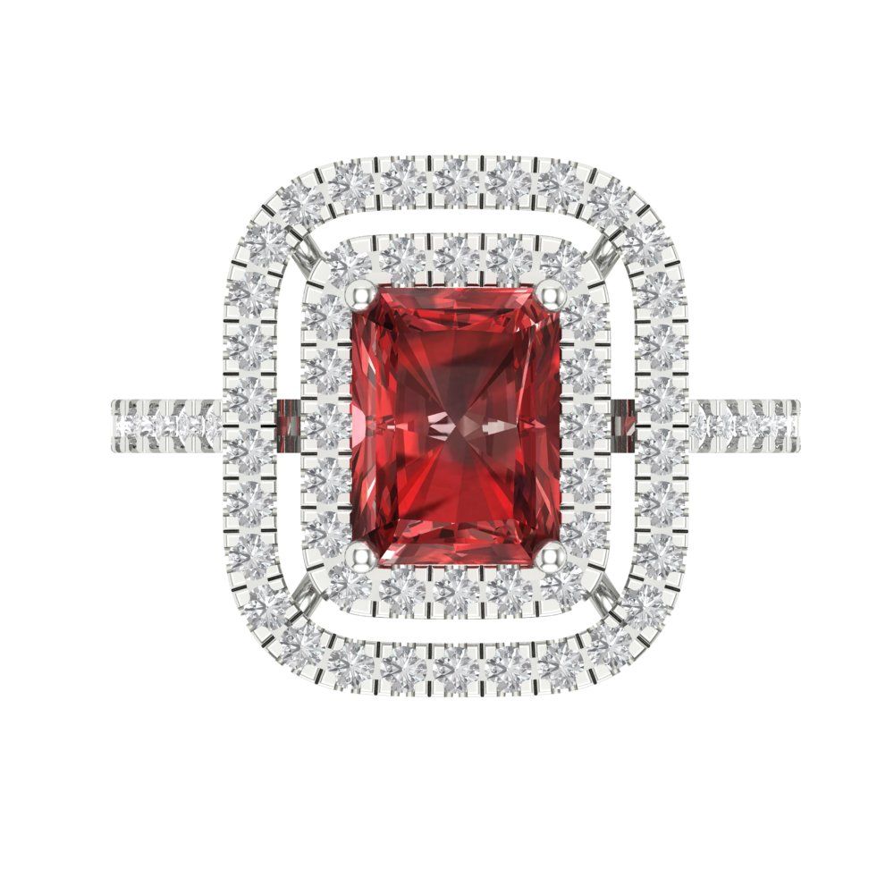 2.62 cttw Natural Garnet Hidden Halo Engagement Ring - Solid White Gold (VVS1, Emerald Cut,8X6.0mm)
