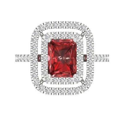 2.62 cttw Natural Garnet Hidden Halo Engagement Ring - Solid White Gold (VVS1, Emerald Cut,8X6.0mm)