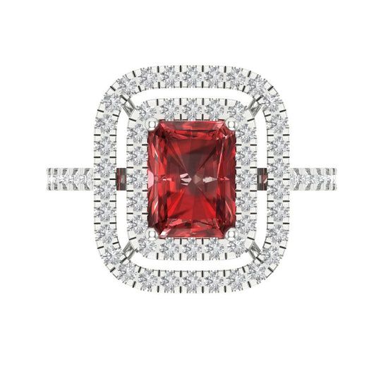 2.62 cttw Natural Garnet Hidden Halo Engagement Ring - Solid White Gold (VVS1, Emerald Cut,8X6.0mm)