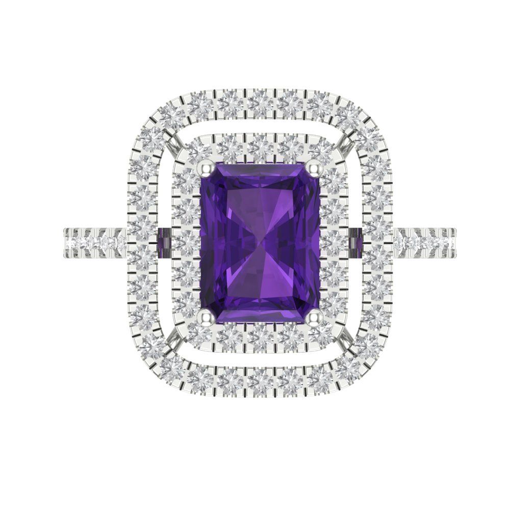 2.62 cttw Natural Amethyst Hidden Halo Engagement Ring - Solid White Gold (VVS1, Emerald Cut,8X6.0mm)