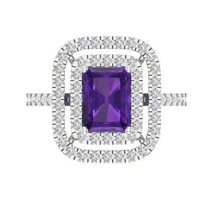 2.62 cttw Natural Amethyst Hidden Halo Engagement Ring - Solid White Gold (VVS1, Emerald Cut,8X6.0mm)