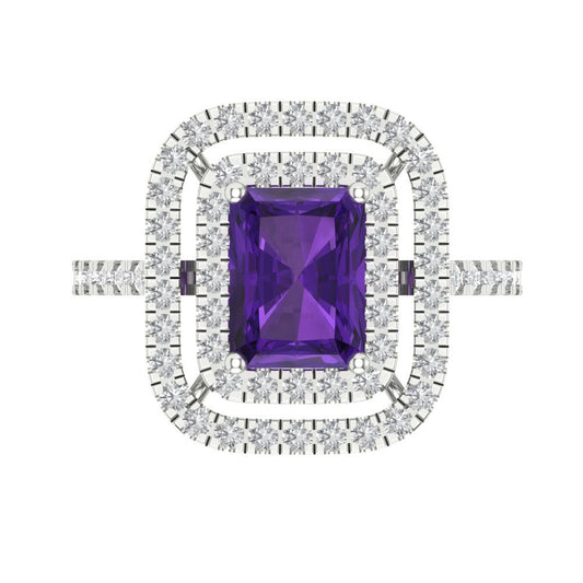 2.62 cttw Natural Amethyst Hidden Halo Engagement Ring - Solid White Gold (VVS1, Emerald Cut,8X6.0mm)