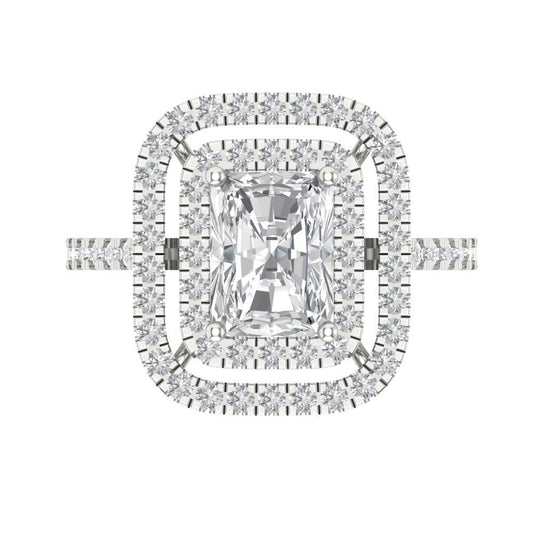 2.62 cttw Moissanite Hidden Halo Engagement Ring - Solid White Gold (VVS1, Emerald Cut,8X6.0mm)