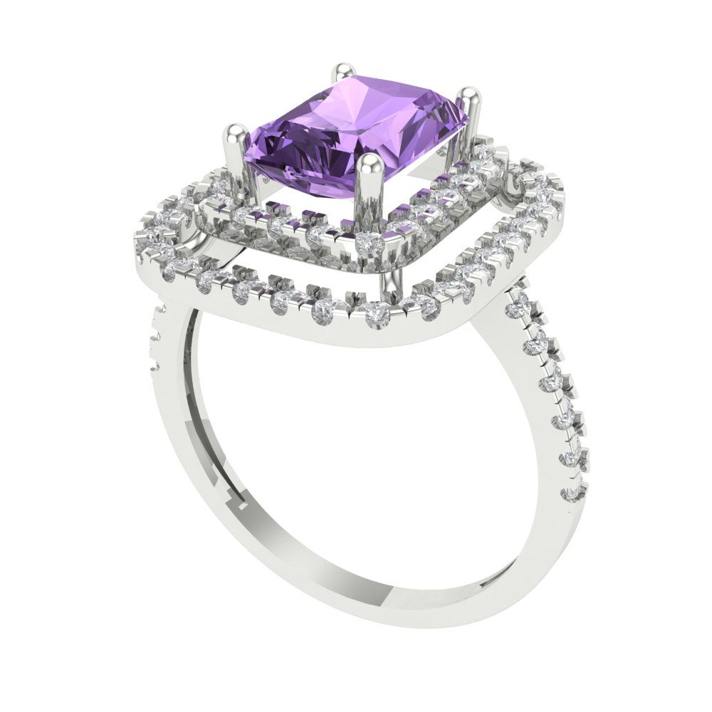 2.62 cttw Simulated Alexandrite Hidden Halo Engagement Ring - Solid White Gold (VVS1, Emerald Cut,8X6.0mm)