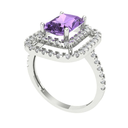 2.62 cttw Simulated Alexandrite Hidden Halo Engagement Ring - Solid White Gold (VVS1, Emerald Cut,8X6.0mm)