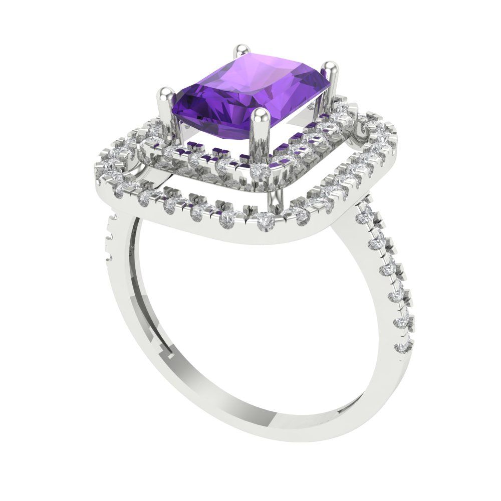 2.62 cttw Natural Amethyst Hidden Halo Engagement Ring - Solid White Gold (VVS1, Emerald Cut,8X6.0mm)