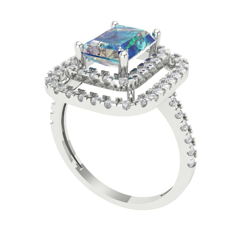 2.62 cttw Blue Moissanite Hidden Halo Engagement Ring - Solid White Gold (VVS1, Emerald Cut,8X6.0mm)