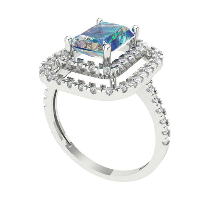 2.62 cttw Blue Moissanite Hidden Halo Engagement Ring - Solid White Gold (VVS1, Emerald Cut,8X6.0mm)