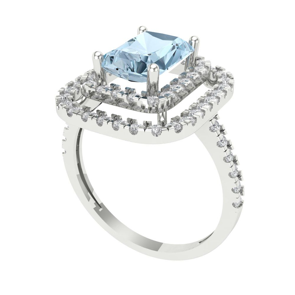2.62 cttw Natural Aquamarine Hidden Halo Engagement Ring - Solid White Gold (VVS1, Emerald Cut,8X6.0mm)