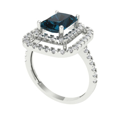 2.62 cttw Natural London Blue Topaz Hidden Halo Engagement Ring - Solid White Gold (VVS1, Emerald Cut,8X6.0mm)