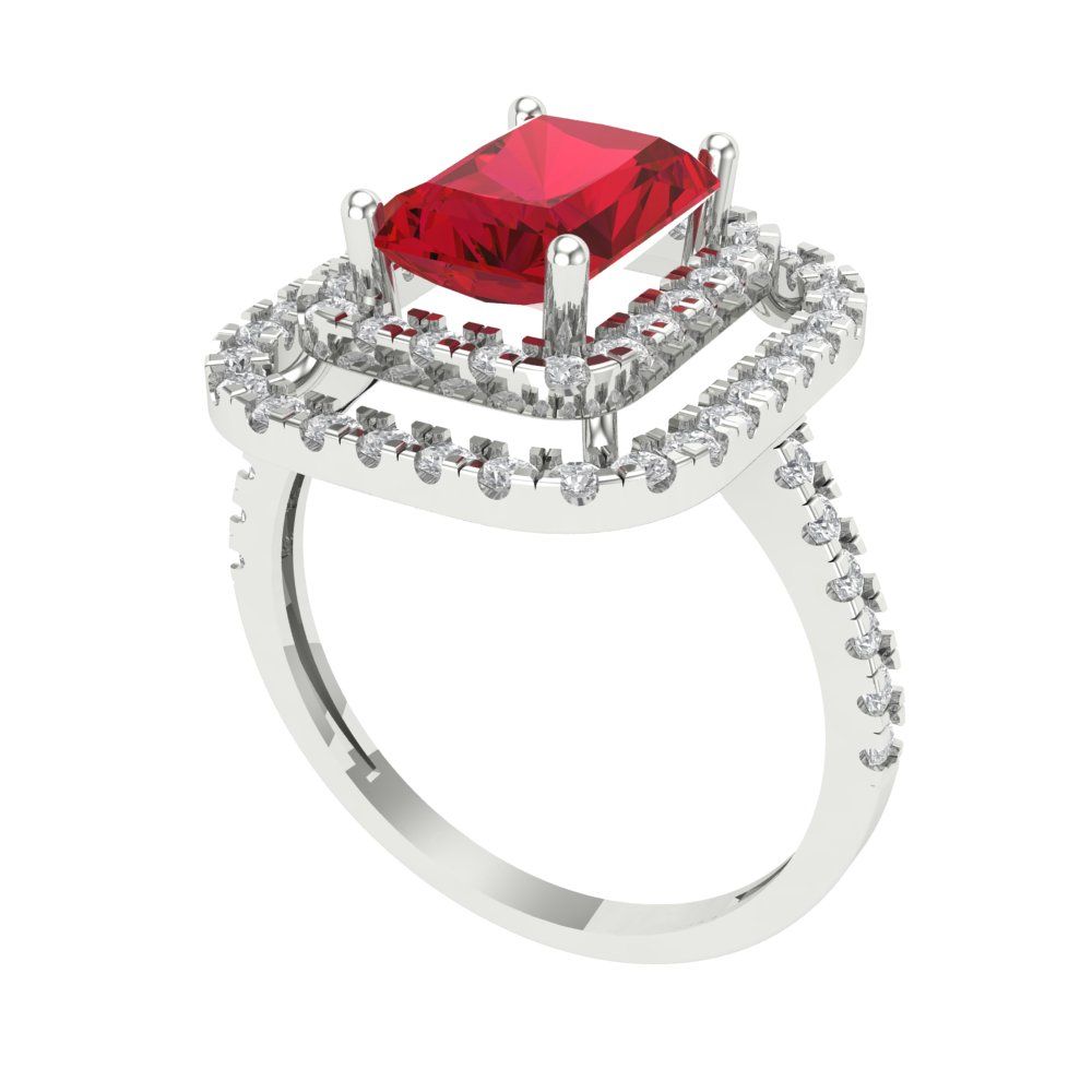 2.62 cttw Simulated Ruby Hidden Halo Engagement Ring - Solid White Gold (VVS1, Emerald Cut,8X6.0mm)
