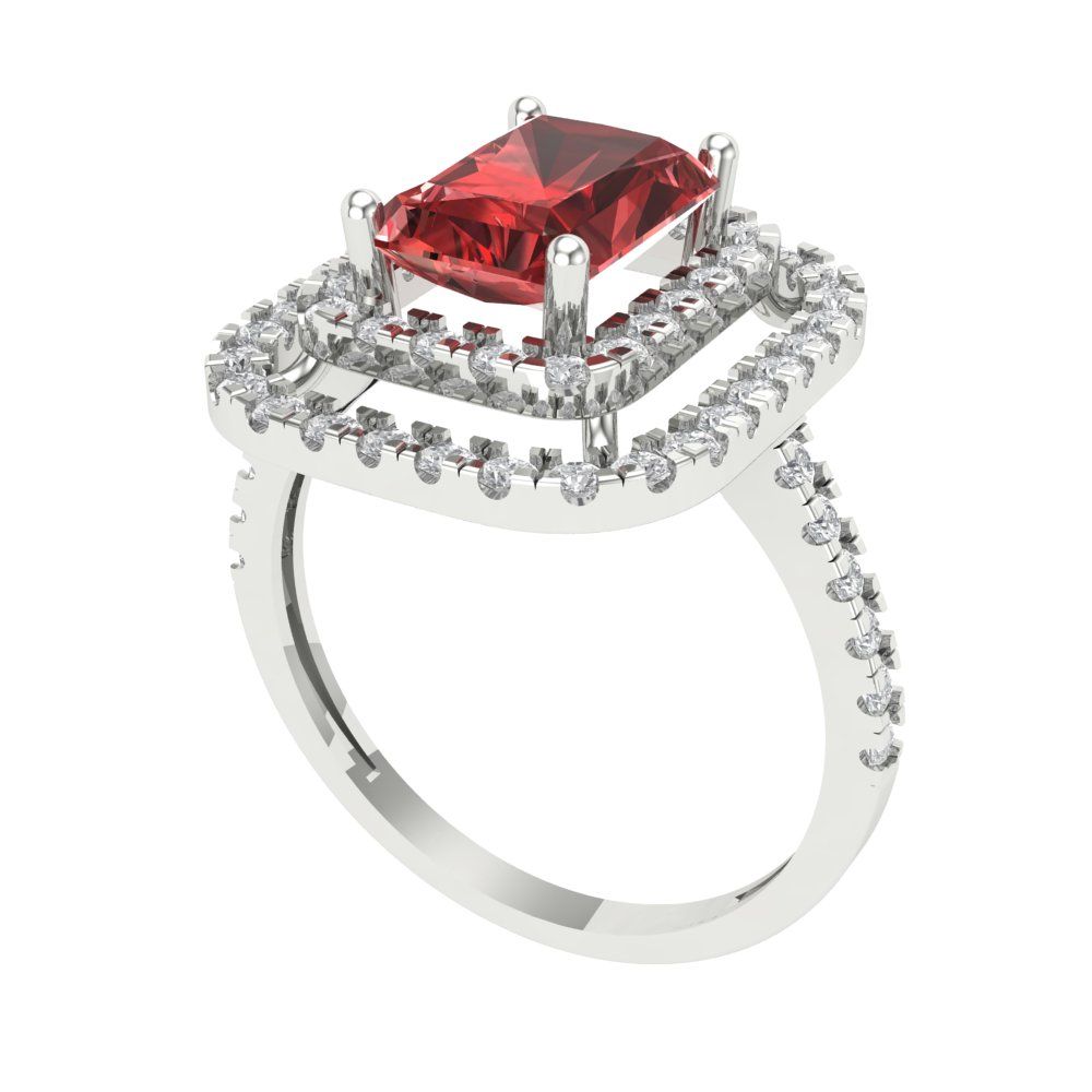 2.62 cttw Natural Garnet Hidden Halo Engagement Ring - Solid White Gold (VVS1, Emerald Cut,8X6.0mm)