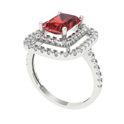 2.62 cttw Natural Garnet Hidden Halo Engagement Ring - Solid White Gold (VVS1, Emerald Cut,8X6.0mm)