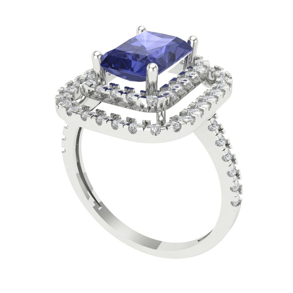 2.62 cttw Simulated Tanzanite Hidden Halo Engagement Ring - Solid White Gold (VVS1, Emerald Cut,8X6.0mm)