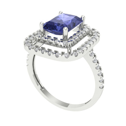 2.62 cttw Simulated Tanzanite Hidden Halo Engagement Ring - Solid White Gold (VVS1, Emerald Cut,8X6.0mm)