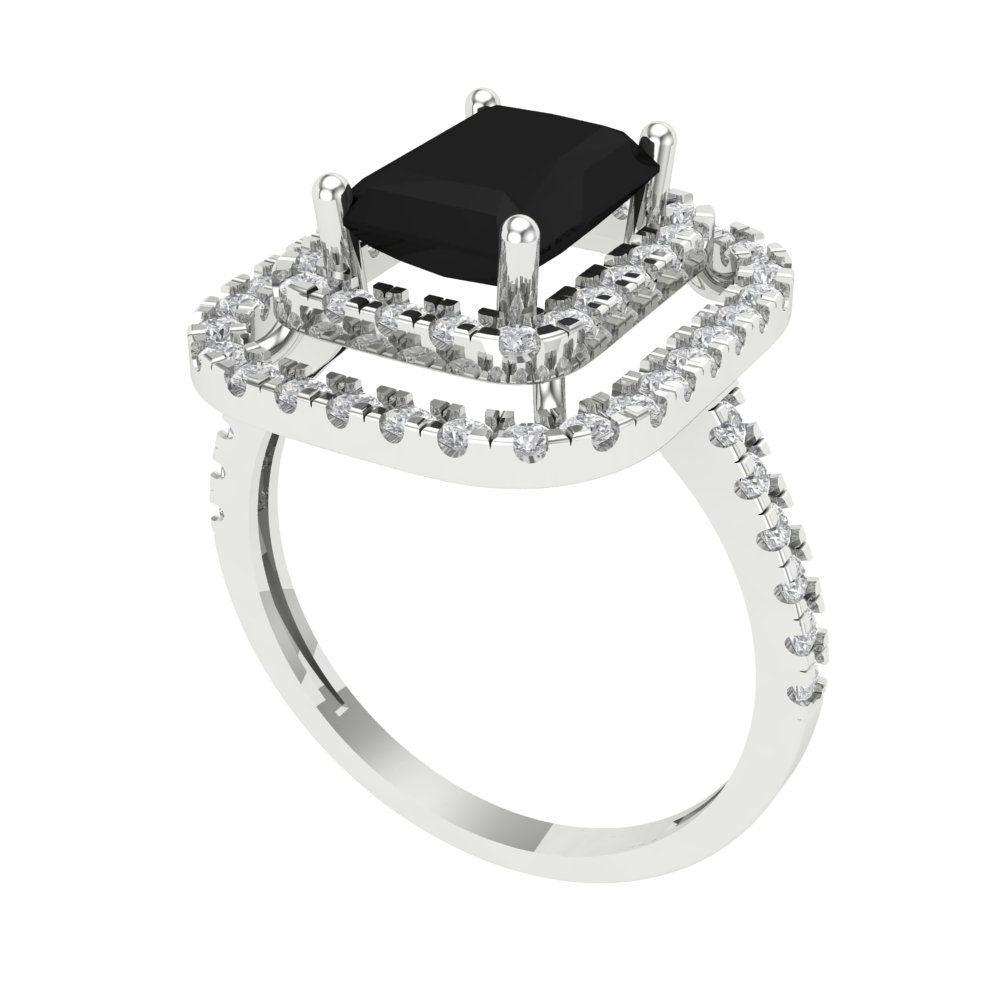 2.62 cttw Natural Onyx Hidden Halo Engagement Ring - Solid White Gold (VVS1, Emerald Cut,8X6.0mm)