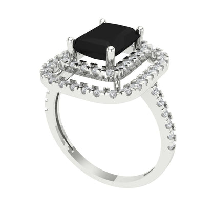 2.62 cttw Natural Onyx Hidden Halo Engagement Ring - Solid White Gold (VVS1, Emerald Cut,8X6.0mm)