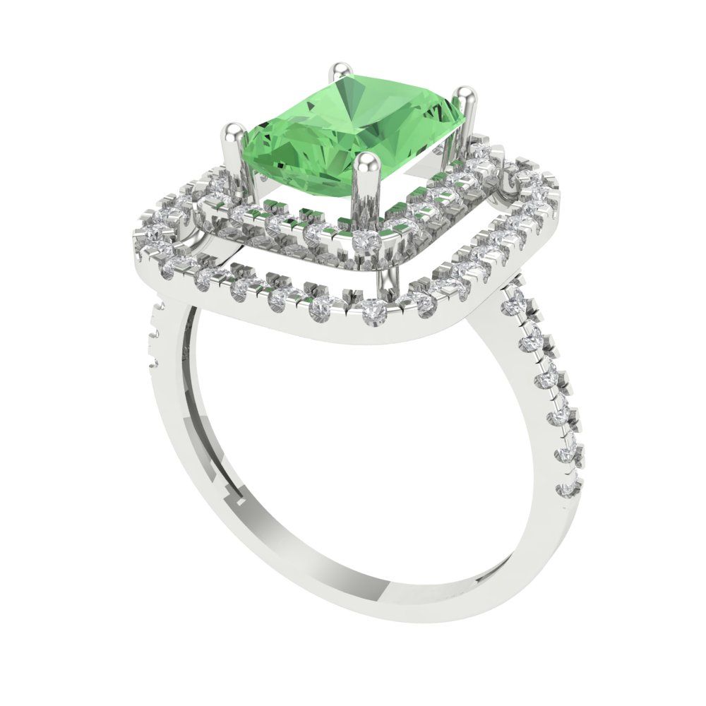 2.62 cttw Zirconia Simulated Green Diamond Hidden Halo Engagement Ring - Solid White Gold (VVS1, Emerald Cut,8X6.0mm)