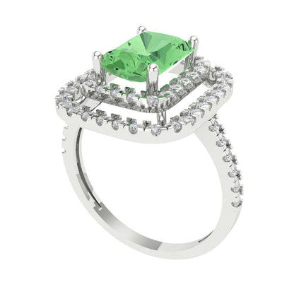 2.62 cttw Zirconia Simulated Green Diamond Hidden Halo Engagement Ring - Solid White Gold (VVS1, Emerald Cut,8X6.0mm)