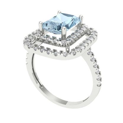 2.62 cttw Zirconia Simulated Blue Diamond Hidden Halo Engagement Ring - Solid White Gold (VVS1, Emerald Cut,8X6.0mm)