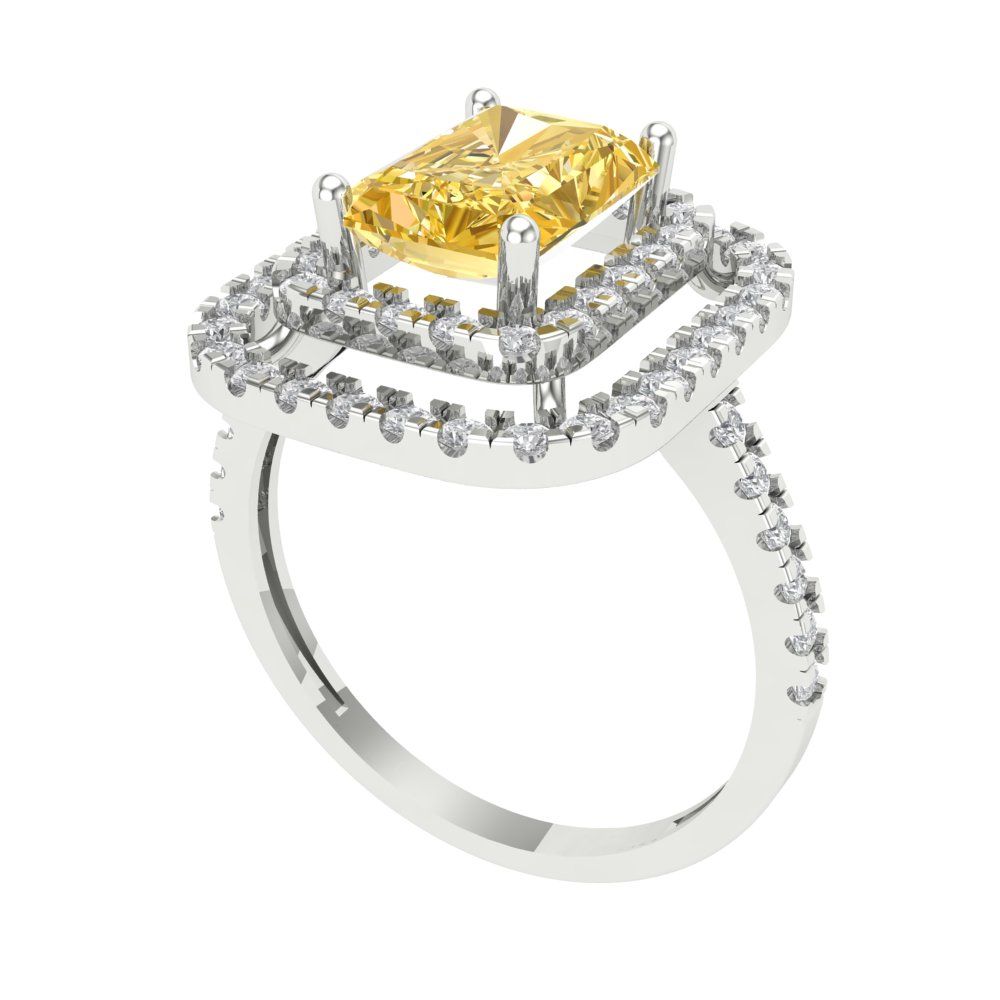 2.62 cttw Natural Citrine Hidden Halo Engagement Ring - Solid White Gold (VVS1, Emerald Cut,8X6.0mm)
