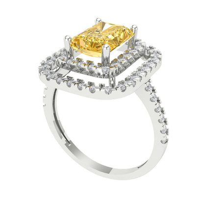 2.62 cttw Natural Citrine Hidden Halo Engagement Ring - Solid White Gold (VVS1, Emerald Cut,8X6.0mm)