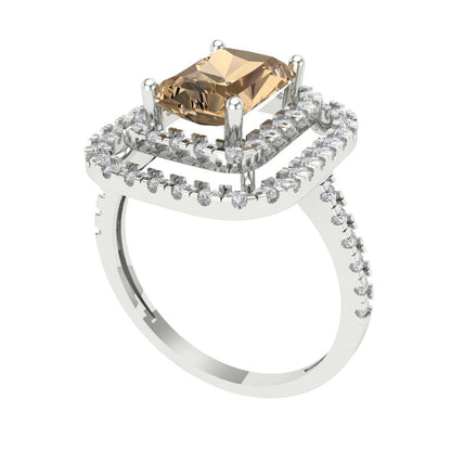2.62 cttw Zirconia Simulated Champagne Diamond Hidden Halo Engagement Ring - Solid White Gold (VVS1, Emerald Cut,8X6.0mm)