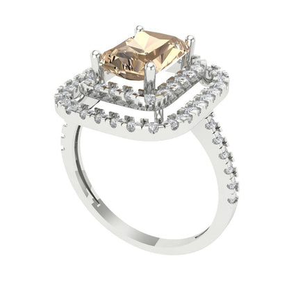 2.62 cttw Yellow Moissanite Hidden Halo Engagement Ring - Solid White Gold (VVS1, Emerald Cut,8X6.0mm)