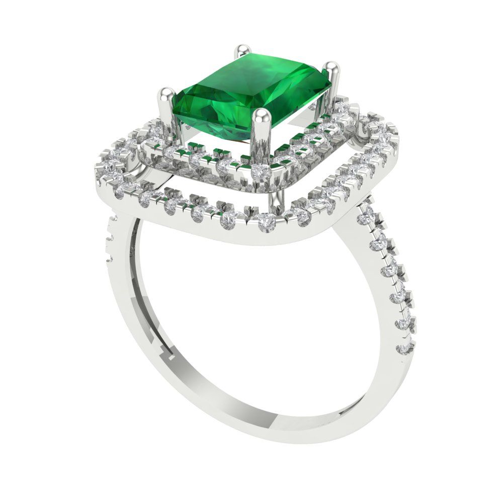 2.62 cttw Simulated Emerald Hidden Halo Engagement Ring - Solid White Gold (VVS1, Emerald Cut,8X6.0mm)