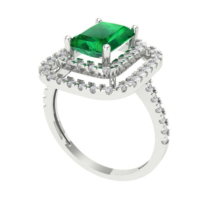 2.62 cttw Simulated Emerald Hidden Halo Engagement Ring - Solid White Gold (VVS1, Emerald Cut,8X6.0mm)