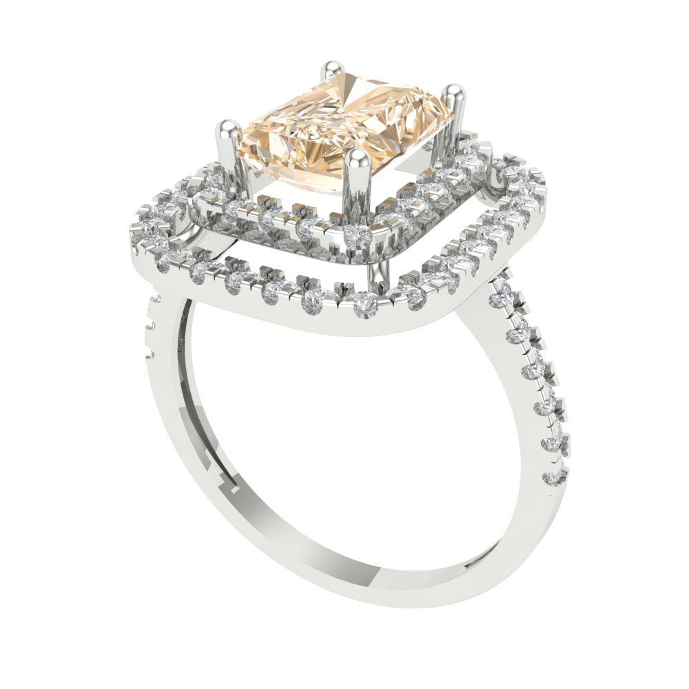 2.62 cttw Natural Morganite Hidden Halo Engagement Ring - Solid White Gold (VVS1, Emerald Cut,8X6.0mm)