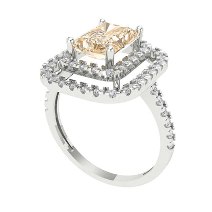 2.62 cttw Natural Morganite Hidden Halo Engagement Ring - Solid White Gold (VVS1, Emerald Cut,8X6.0mm)