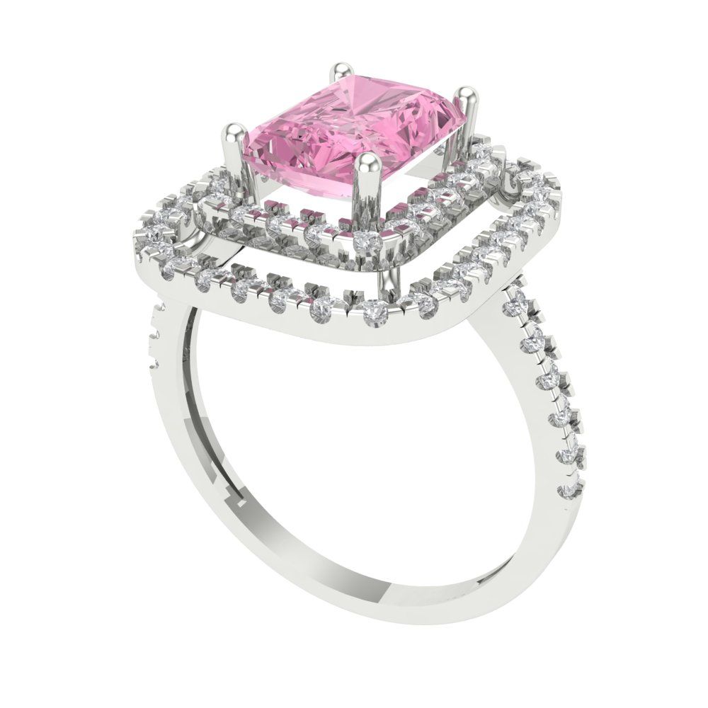 2.62 cttw Zirconia Simulated Pink Diamond Hidden Halo Engagement Ring - Solid White Gold (VVS1, Emerald Cut,8X6.0mm)