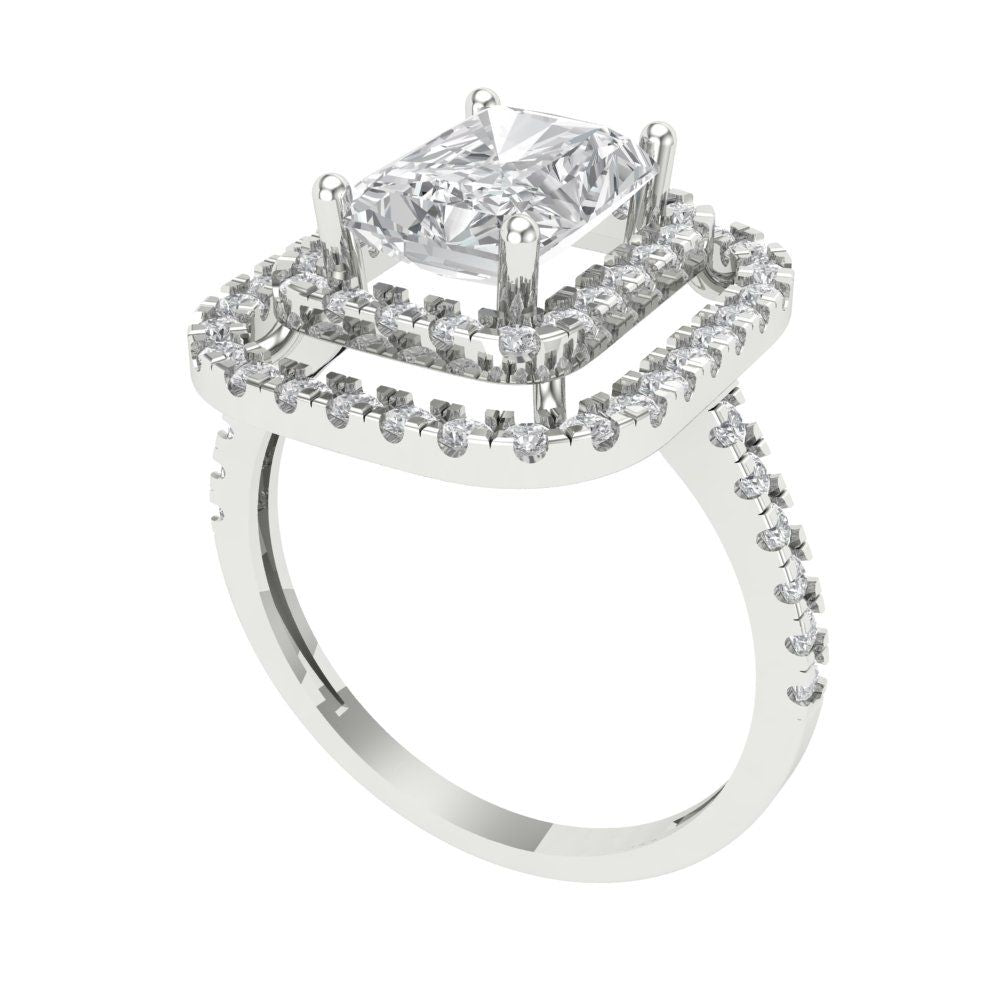 2.62 cttw Moissanite Hidden Halo Engagement Ring - Solid White Gold (VVS1, Emerald Cut,8X6.0mm)
