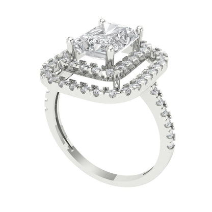 2.62 cttw Moissanite Hidden Halo Engagement Ring - Solid White Gold (VVS1, Emerald Cut,8X6.0mm)