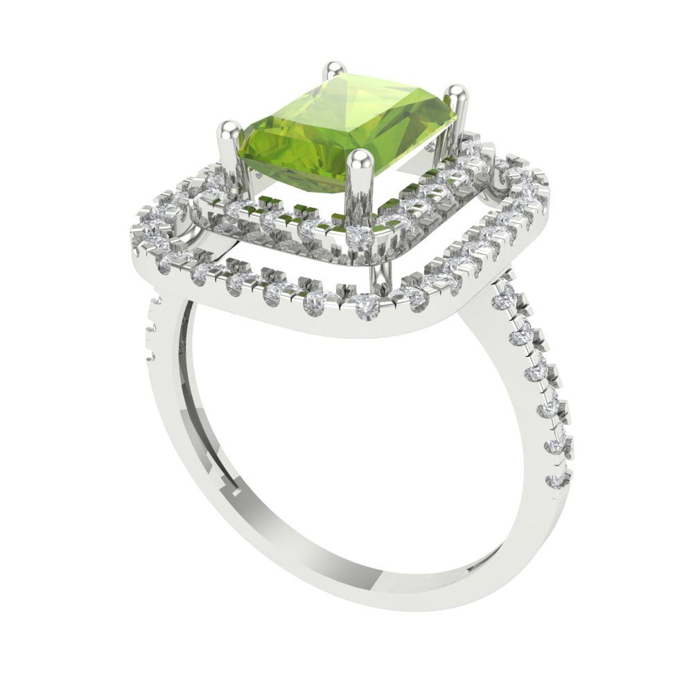 2.62 cttw Natural Peridot Hidden Halo Engagement Ring - Solid White Gold (VVS1, Emerald Cut,8X6.0mm)
