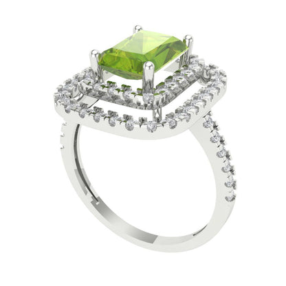 2.62 cttw Natural Peridot Hidden Halo Engagement Ring - Solid White Gold (VVS1, Emerald Cut,8X6.0mm)