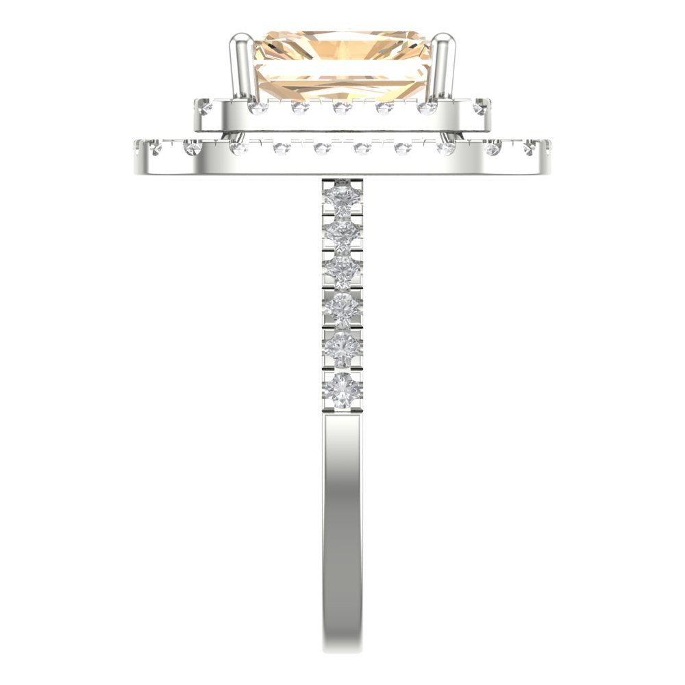 2.62 cttw Natural Morganite Hidden Halo Engagement Ring - Solid White Gold (VVS1, Emerald Cut,8X6.0mm)