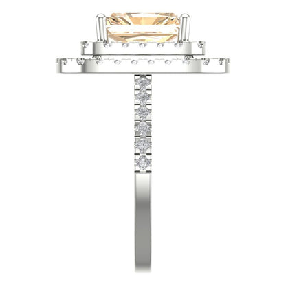 2.62 cttw Natural Morganite Hidden Halo Engagement Ring - Solid White Gold (VVS1, Emerald Cut,8X6.0mm)