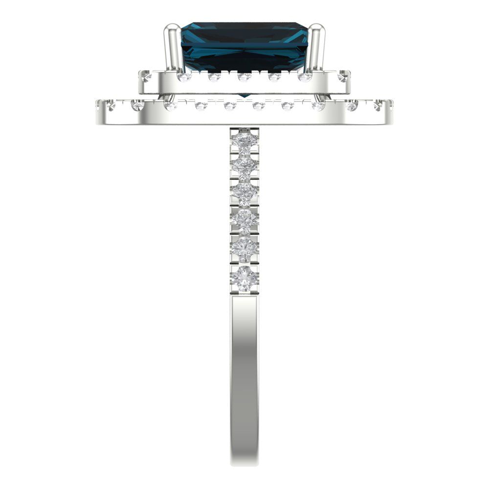 2.62 cttw Natural London Blue Topaz Hidden Halo Engagement Ring - Solid White Gold (VVS1, Emerald Cut,8X6.0mm)
