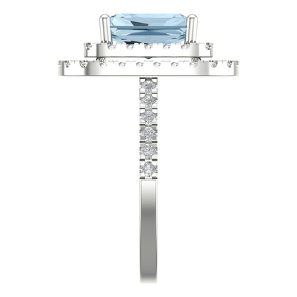 2.62 cttw Natural Swiss Blue Topaz Hidden Halo Engagement Ring - Solid White Gold (VVS1, Emerald Cut,8X6.0mm)