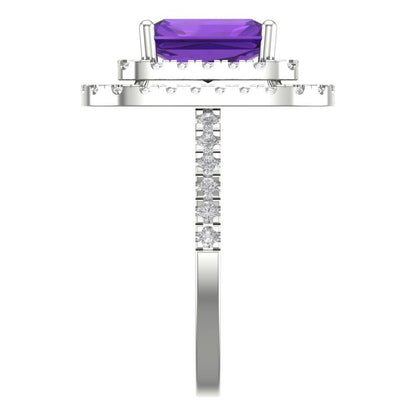 2.62 cttw Natural Amethyst Hidden Halo Engagement Ring - Solid White Gold (VVS1, Emerald Cut,8X6.0mm)