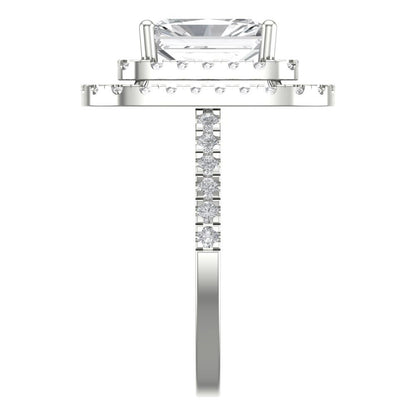 2.62 cttw White Sapphire Hidden Halo Engagement Ring - Solid White Gold (VVS1, Emerald Cut,8X6.0mm)