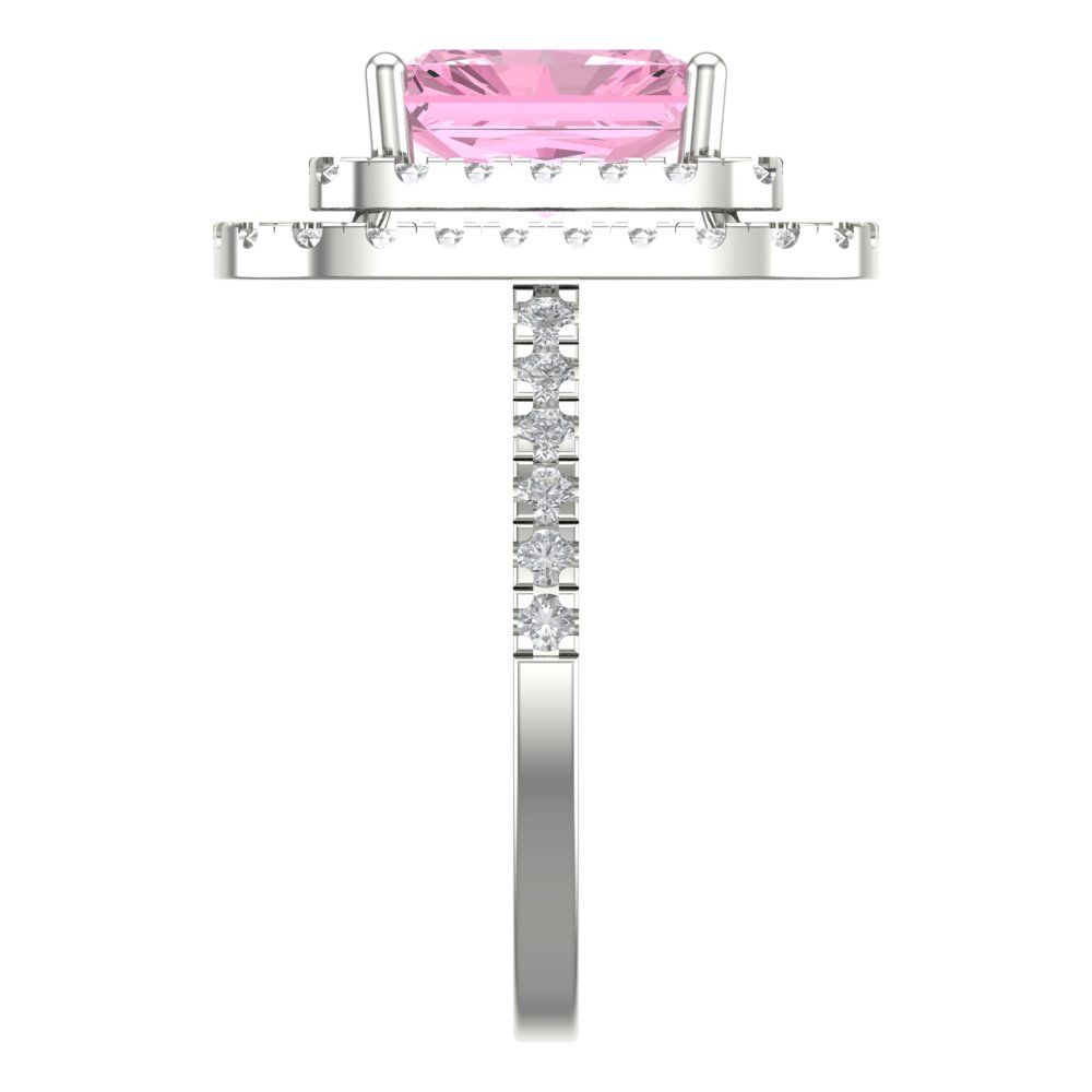 2.62 cttw Zirconia Simulated Pink Diamond Hidden Halo Engagement Ring - Solid White Gold (VVS1, Emerald Cut,8X6.0mm)