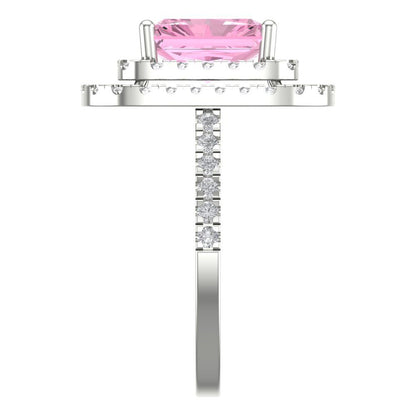 2.62 cttw Zirconia Simulated Pink Diamond Hidden Halo Engagement Ring - Solid White Gold (VVS1, Emerald Cut,8X6.0mm)