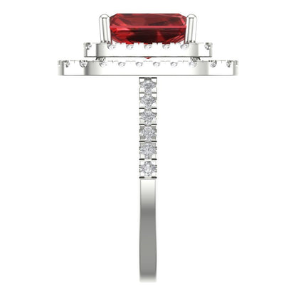2.62 cttw Natural Garnet Hidden Halo Engagement Ring - Solid White Gold (VVS1, Emerald Cut,8X6.0mm)