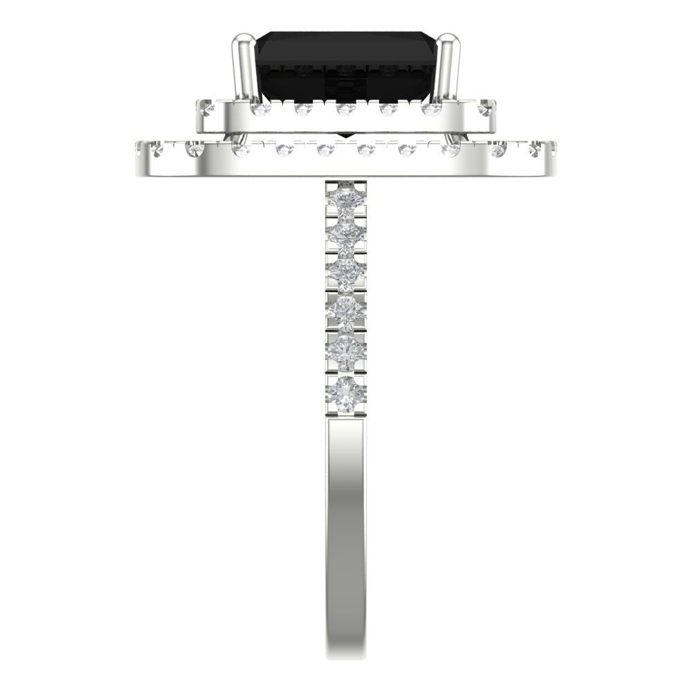 2.62 cttw Natural Onyx Hidden Halo Engagement Ring - Solid White Gold (VVS1, Emerald Cut,8X6.0mm)