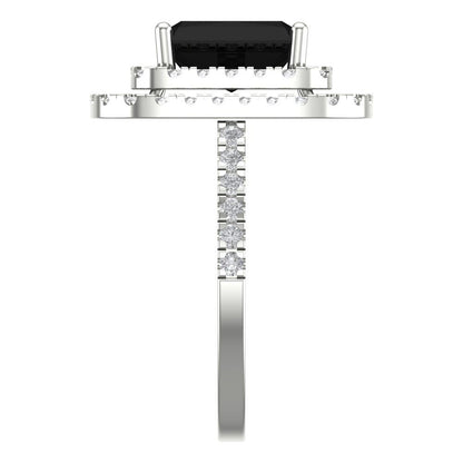 2.62 cttw Natural Onyx Hidden Halo Engagement Ring - Solid White Gold (VVS1, Emerald Cut,8X6.0mm)