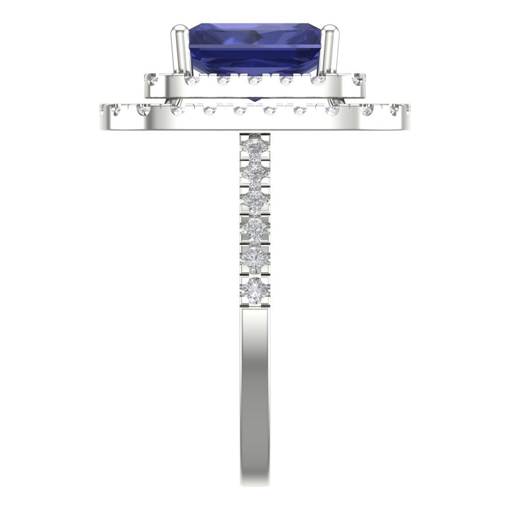 2.62 cttw Simulated Tanzanite Hidden Halo Engagement Ring - Solid White Gold (VVS1, Emerald Cut,8X6.0mm)