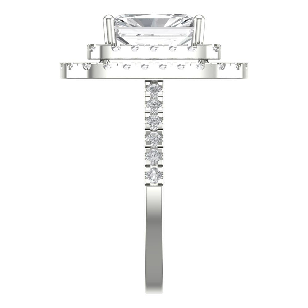 2.62 cttw Zirconia Simulated Diamond Hidden Halo Engagement Ring - Solid White Gold (VVS1, Emerald Cut,8X6.0mm)